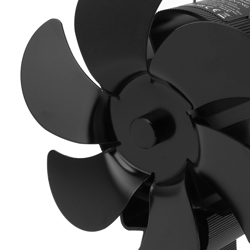 Black 6 Blade Heat Powered Stove Fan Thermodynamically Driven Fireplace