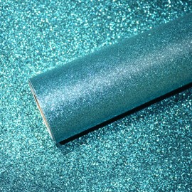 VEELIKE Sparkle Teal Green Glitter Wallpaper Roll Removable Peel and Stick Glitter Contact Paper 15.7''x354'' Self Adhesive Glitter Fabric Wallpaper for Bedroom Bathroom Walls Home Decor Shelf Liners