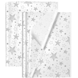 50 * 35cm Silver Star White Tissue Paper, 30Sheets Christmas Tissue Paper for Wrapping Gifts,Silver White Wrapping Paper for Christmas DIY Gift Decorations