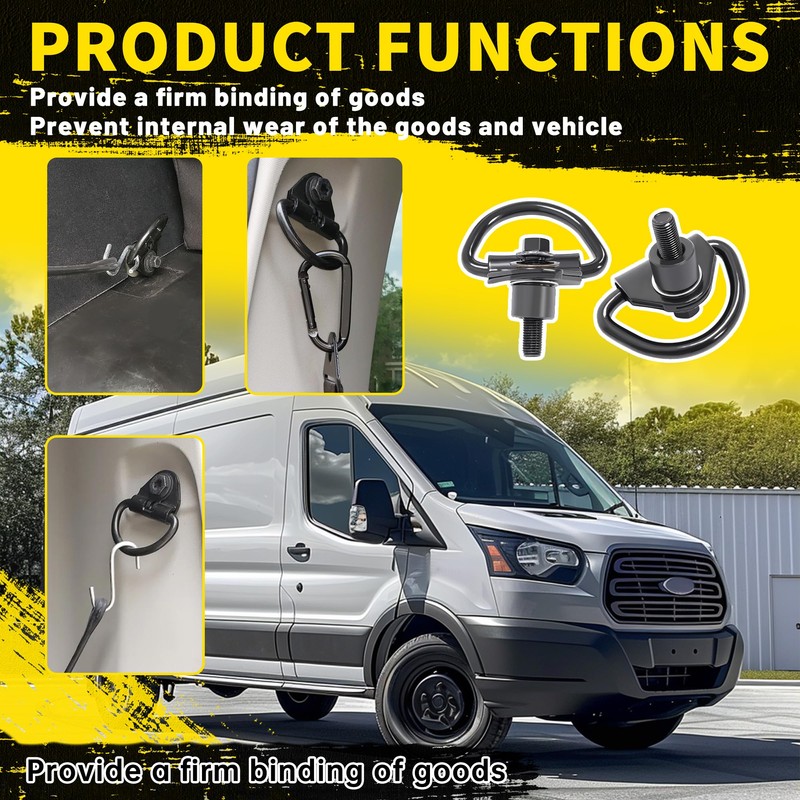 KUAFU 6Pcs Cargo D-Hooks Compatible with 2015-2024 Ford Transit-150 250