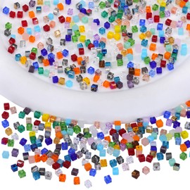 BEEFLYING 200 Pieces 3mm Cube Crystal Glass Beads for Jewelry Making Square Glass Spacer Beads for Bracelet Necklace Earring Craft Diy Home Decor（Mixed