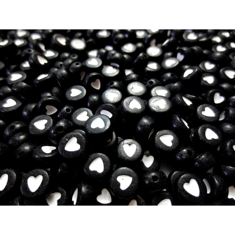 500pcs Heart Beads Round Flat Black 7mm Craft Material Huey
