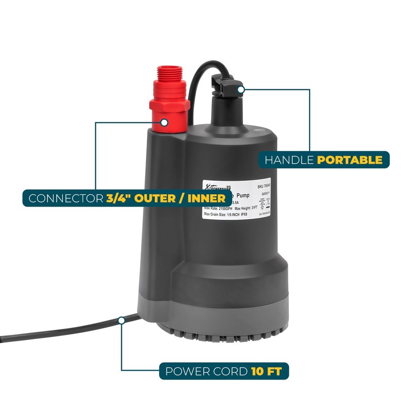 XtremepowerUS 2150GPH Thermoplastic Submersible Utility Pump with 10ft Cord, 1/3