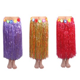 Newcreativetop 32" Adult's Flowered Luau Hula Skirts Pack of 3,Assorted Colors (RedPurpleRainbow)
