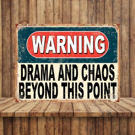Shawprint Warning Drama And Chaos Beyond This Point Funny Metal Signs Home Pub Indoor & Outdoor Garden Bar Garage Vintage Wall Plaque Gift Retro (A4)