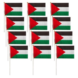 12 Pieces Small Palestinian Flags 5.5 x 8.25 Inch Palestinian Hand Flags with Poles Bright Colors Small Hand Flags Flag for Outdoor Banners and Events