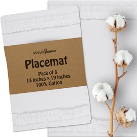 Placemats Set of 6 Cotton Cloth White Placemats|Reusable Dining Table Mats 13x19 Inches Decorative Spring Thanksgiving Boho Farmhouse Christmas Placemats|BBQ's Wedding Indoor & Outdoor Party Decor