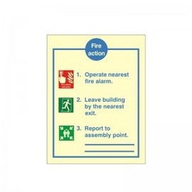 3 Point Glow In The Dark Fire Action Sign 150mm x 200mm - Rigid Plastic