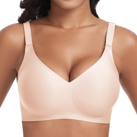 Jiuday Women's Bra Without Underwire Push Up Seamless Soft (Beige, M)