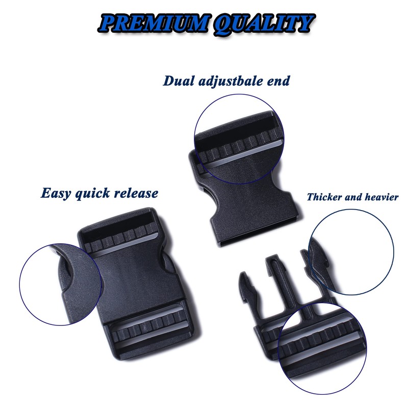 TXSN 1.25" Side Release Buckle, Dual Adjustable Heavy Duty Plastic