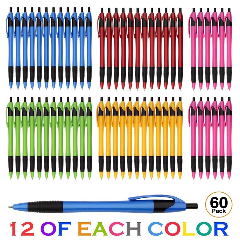 Sikao 60 Pack Gripped Slimster Retractable Ballpoint Pens, Bulk Pens