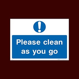 Please clean as you go Plastic Sign with double sided fixing tape (FP14) - Raw, Cooked, Preparation, Fish, Food, Wash Hands