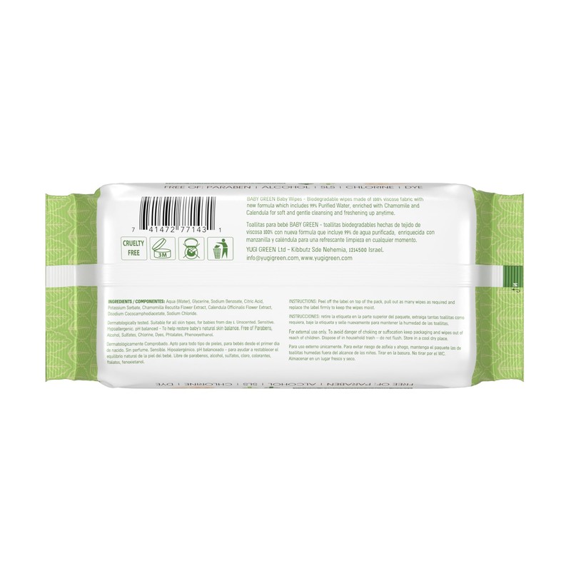 Yugi Green Baby Wipes – Unscented, Compostable, Biodegradable, Plant-Based, Fragrance-Free,