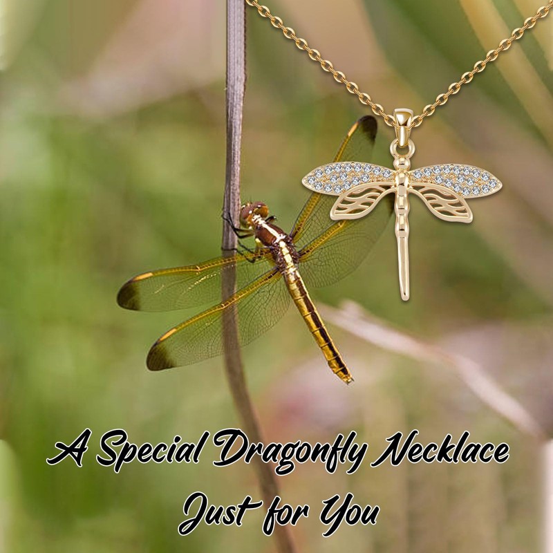Fullrainbow Gold Dragonfly Necklace for Women