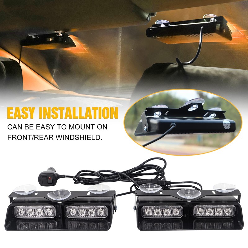 XRIDONSEN Amber 2 in 1 Emergency Dash Strobe Lights Interior