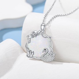SeaHorse/Squirrel/Monkey/Fox/Dove/Sun/Phoenix/Dragon/Rabbit/Hamster/Rose/Octopus/Swan/Lion/Leaf Opal Necklace for Women Sister 925 Sterling Silver-1, Small, Sterling Silver, Opal