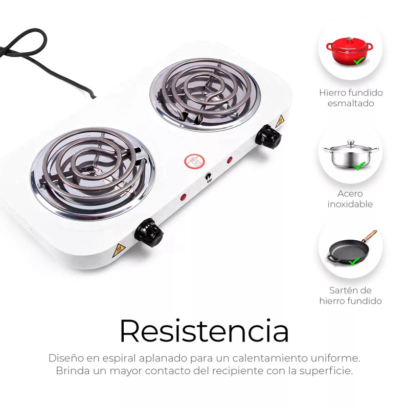 Raganet Parrilla Eléctrica 2 Quemadores Acero Inoxidable 2000w Color Blanco
