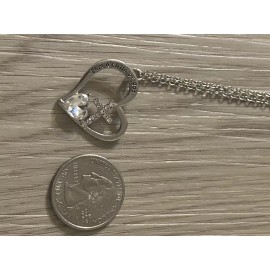 Unbranded Woman’s Cute  Silver  Plated Heart With Simulated Diamonds  Pendant Necklace