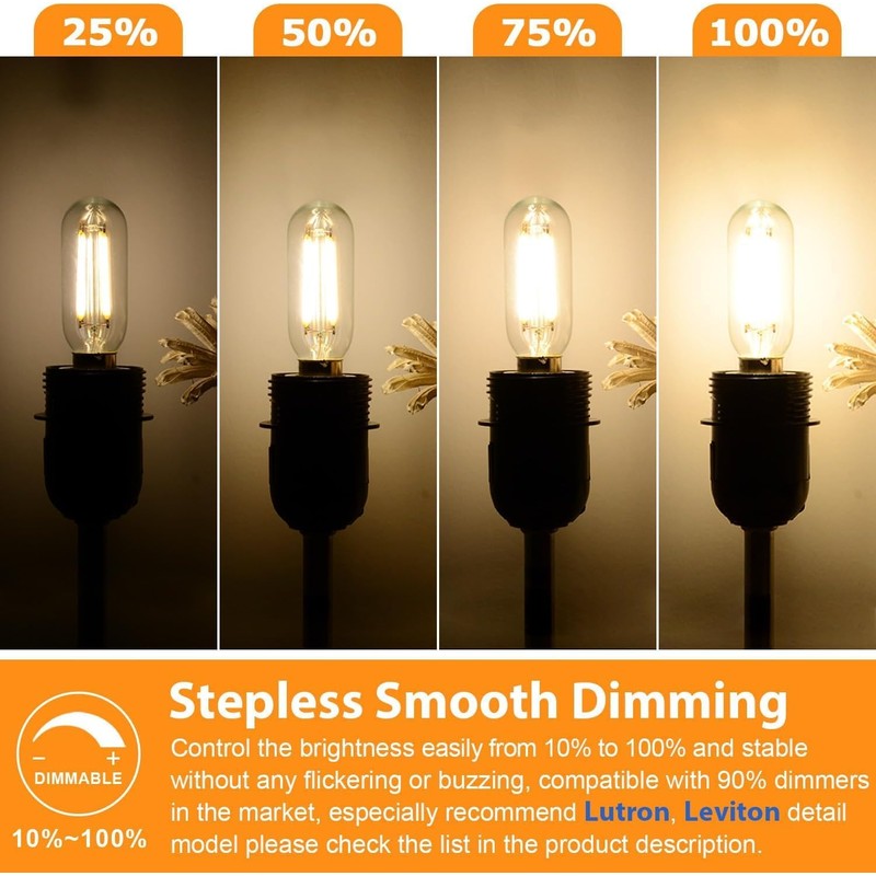 E12 Candelabra Edison Bulbs 60 Watt Equivalent, T6 6W Dimmable