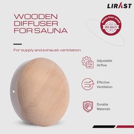 LIRAST 5 inch Resin Free Wood Diffuser - Round Sauna Vent Cover - Adjustable Air Valve - Supply Exhaust Ventilation Covers for Wall and Ceiling - Black Alder