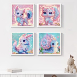 Diamond Painting Children, Diamond Painting Pictures Children, Cute Animals Diamond Painting Set of 4, DIY Mosaic Craft Set Girls Boys from 6 7 8 9 10 11 12 Years, Christmas Gifts for Children, 15 x
