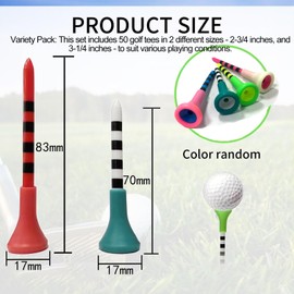 Professional Plastic Golf Tees, 50 Pack, 2 Sizes (3-1/4Inch ，2-3/4Inch), Mixed Colours
