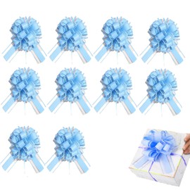 10 PCS Blue Bows for Gift Wrapping, Big Bow for Present, Blue Bows, Blue Bow, Large Blue Pull Bows, Elegant Decorative Bows for Presents, Wedding, Birthday, Party Decorations, 10 X 15 Cm