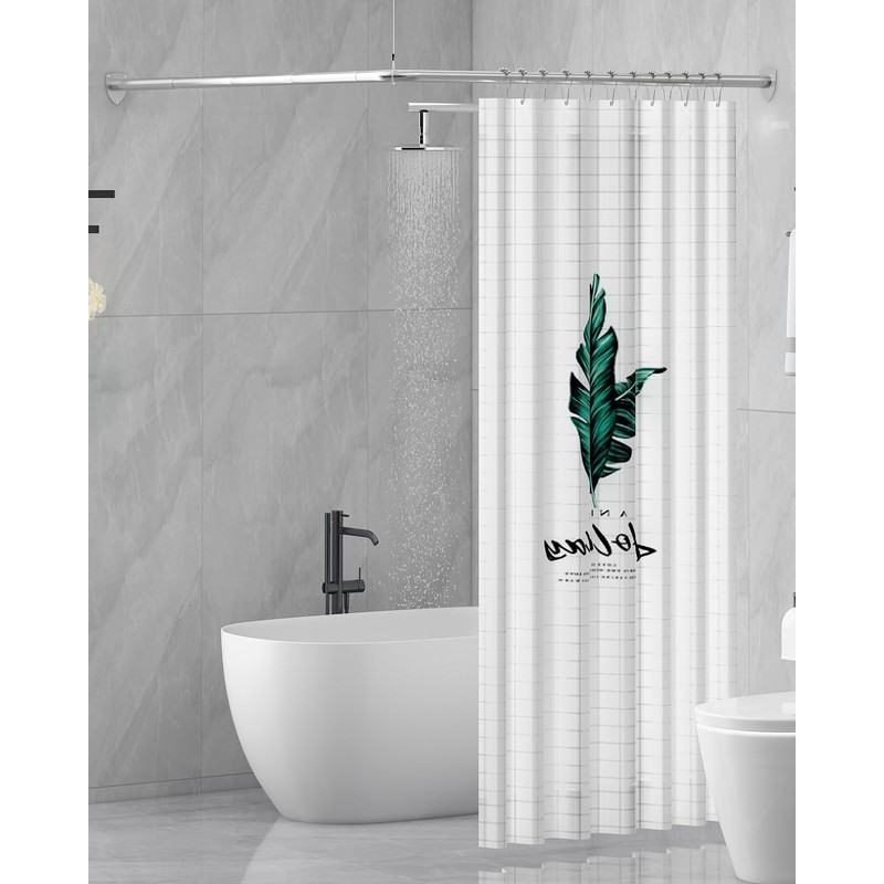 Yampos L Shaped Shower Curtain Rod with Unique Shield Base