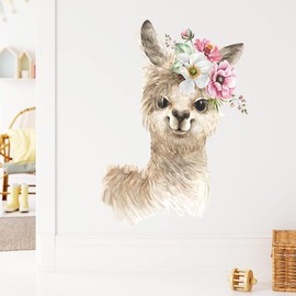 BooDecal Watercolor Llama with Flowers Alpaca Wild Wall Decals Stickers Rainbow Nursery Decorations Baby Boy Girl Bedroom Playroom Parties 14.5 in x 20.5 in