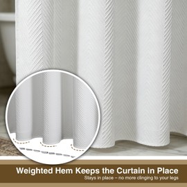 Mould Resistant White Shower Curtains with Hooks, Heavy Duty Polyester Fabric Bathroom Curtain for Bath or Walk-in Shower, Weighted Hem, Quick Dry, 180 x 180 cm (71 x 71 Inch)