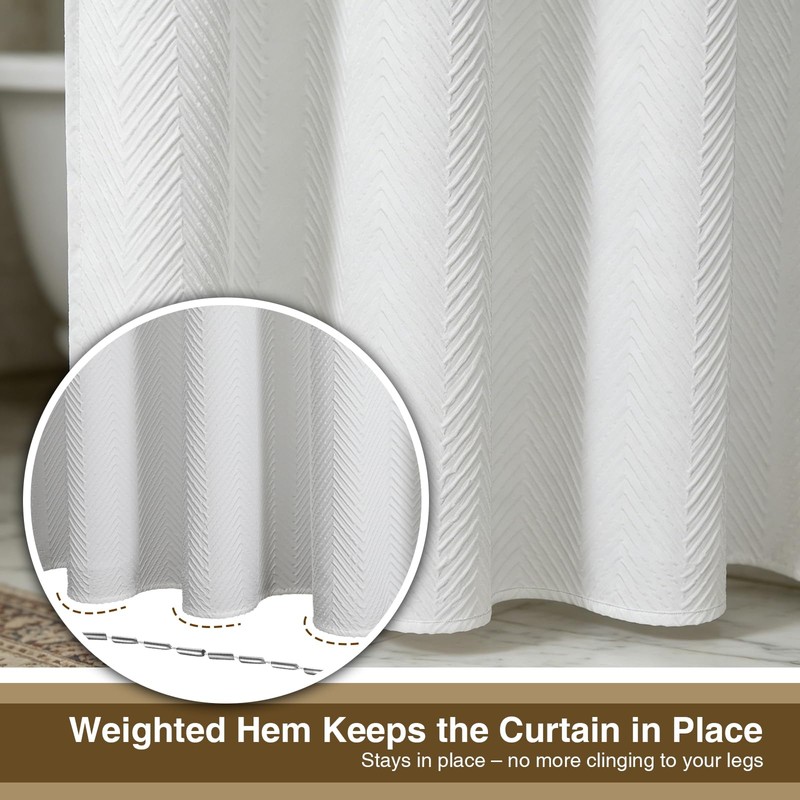 Mould Resistant White Shower Curtains with Hooks, Heavy Duty Polyester