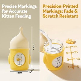Rock Tech Ergonomic Pet Nursing Bottle,Puppy Bottles for Nursing Puppy Milk - 20ml Slow Flow Kitten Bottle Feeding kit for Newborn Kittens/Puppies/Small Animals, Easy-Clean Silicone Feeder (‌Yellow‌)
