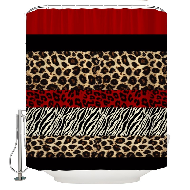 QSSMQS Leopard Print Shower Curtain Red Black Brown Cheetah Geometric
