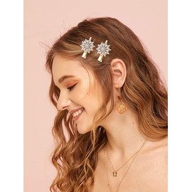 Crystal Hair Clips Large Sparkle Rhinestone Flower Design Alligator Metal Clip Non-Slip Floral Duckbill Hairpins Bling French Fancy Hair Barrettes for women Hair Jewelry Accessories