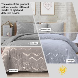 Menghomeus Grey and Silver Comforter Set King Metallic Print Geometric Bed Comforter 4 Piece Soft Microfiber Christmas Bedding for Teen Girls Boys Women (2 Pillow Shams + 1 Decorative Pillow Sham)