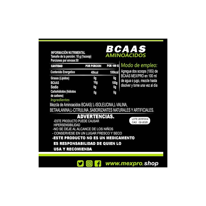 MexPro Aminoacidos BCAAS 500Gr Sabor Mora