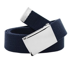 Build A Belt 1.25" Wide Silver Flip Top Belt Buckle with Canvas Web Belt (Boys Small Navy Blue)