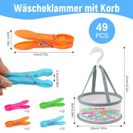 Deepton 48 Stück Wäscheklammern mit Korb, Windfeste Bunte Wäscheklammern Ohne Abdruck, Plastik Sockenklammern, Handtuchklammern, Clothes Pegs für Wäscheleine, Kleidung, Socken, Kleiderbügel
