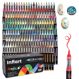 Infiart Automatic Ink Control Acrylic Paint Markers Brush Tip 168 Colors Acrylic Paint Pens Water-Based Acrylic Markers Set for Stone, Wood, Rock Painting, Canvas, Glass, DIY & Art Supplies