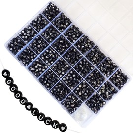 Adwzy Pack of 1400 Letter Beads Black Spacer Beads 7 x 4 mm Letter A-Z and Heart Beads for Bracelets Jewellery Crafts