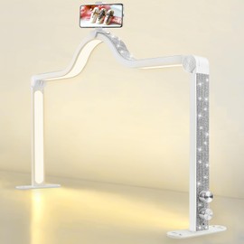 Kalolary Half Moon Light for Nail Desk, Foldable Arch Light Nail Techs Lamp with Phone Holder, 3000-6000K Brightness Adjustable LED Lash Lamp for Beauty Eyelashes Tattoos(Crystal Diamond) White