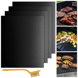 Kezidhp Permanent Baking Foil for Oven, Set of 4 Permanent Baking Foil with Brushes (40 x 32 cm), Baking Film, Reusable Baking Paper, Permanent Baking Mat, Grill Mats, for Charcoal Grill, Electronic