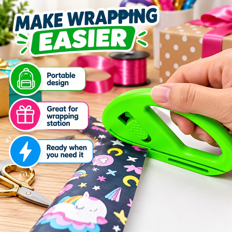 Wrapping Paper Cutter for Gift Wrapping – Green Sliding Paper