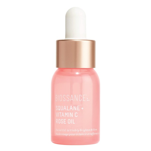 BIOSSANCE Squalane + Vitamin C Rose Oil. Facial Oil to Visibly Brighten, Hydrate, Firm and Reveal Radiant Skin. Travel Size (0.4 ounces)