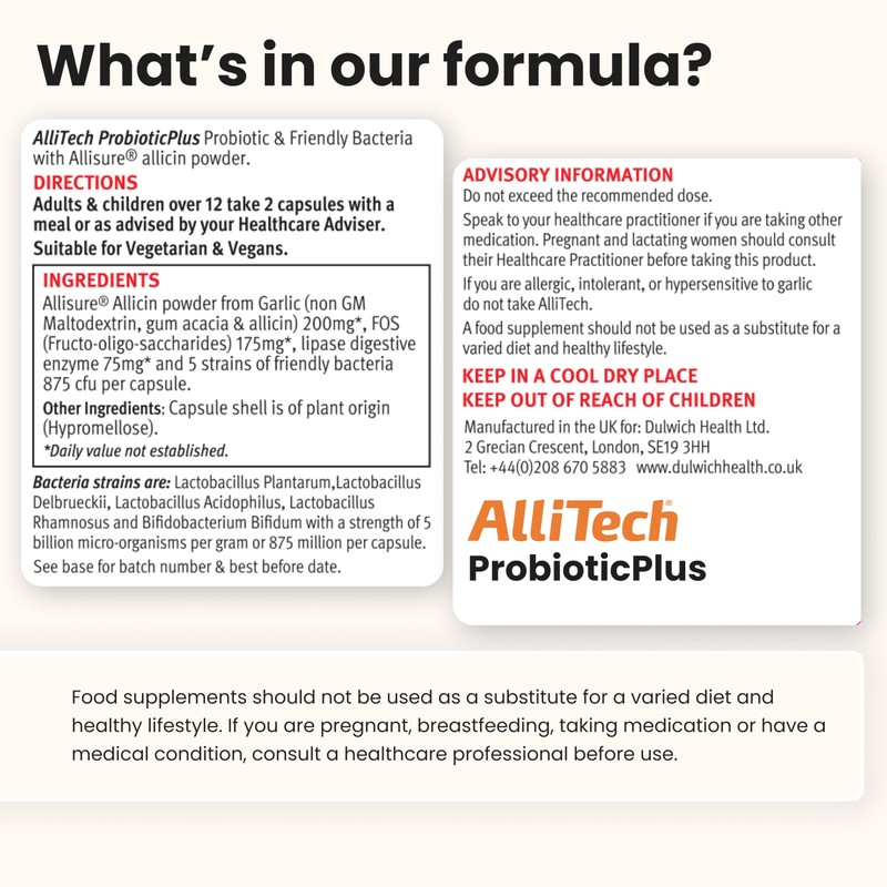 AlliTech ProbioticPlus | 60 Capsules | 200mg Pure Allicin with