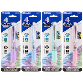 BAZIC 2-In-1 Mechanical Pencil & 4-Fashion Color Pen with Grip, 1.0 mm Bold Point, HB Pencil Lead, Smooth Writing for Office School, 4-Pack