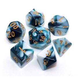 CREEBUY D&D Dice Set Teal White Dice for Dungeon and Dragons DND 7-Die RPG Dice D20 D12 D% D10 D8 D6 D4