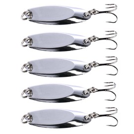 Hard Fishing Lures Metal Fishing Spoons Spinners with Storage Box - 5 Pieces * 7g Spinnerbait with Treble Hooks for Salmon Trout Bass (Silver)