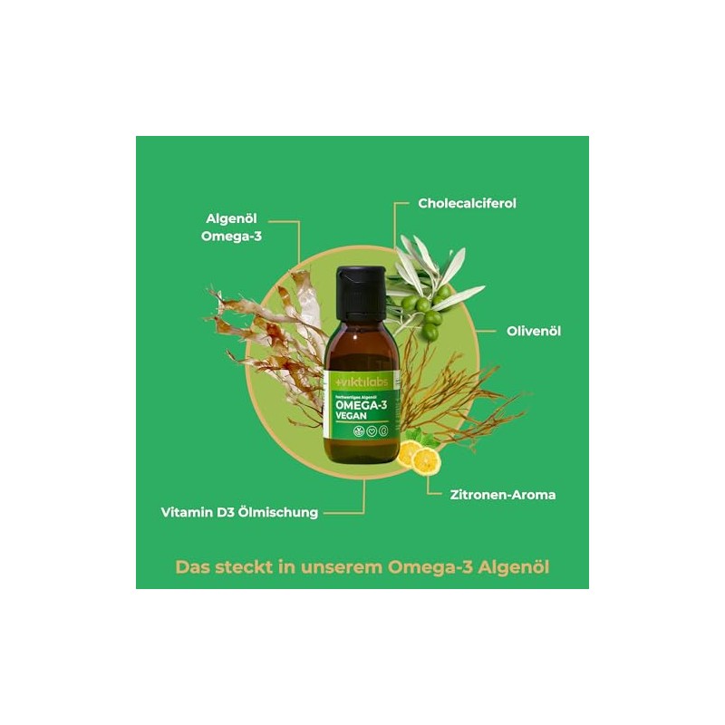 Omega 3 Algae Oil Vegan with Vitamin D3 - High