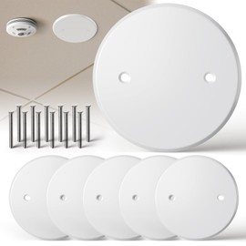 Gadgetzan Ceiling Cover Plate,5 Inch Round Electrical Box Cover Plate for 3-1/2 Inch Electric Box,Metal Round Wall Plate for Smoke Detector,Hole Spacing 2.8 Inch - (White - 6 Pcs)
